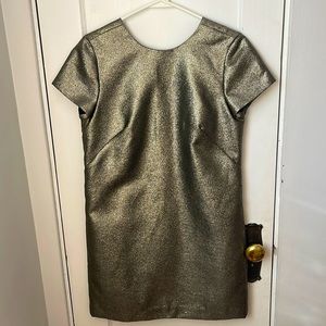 Madewell Gold Short Sleeve Dress Pockets Shift